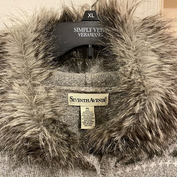 SEVENTH AVE-Sexy Faux Fur Button Down Sweater - Picture 2 of 3